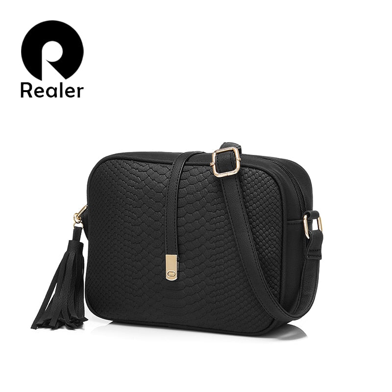 REALER small shoulder bag for women messenger bags ladies retro PU leather handbag purse with tassels female crossbody bag