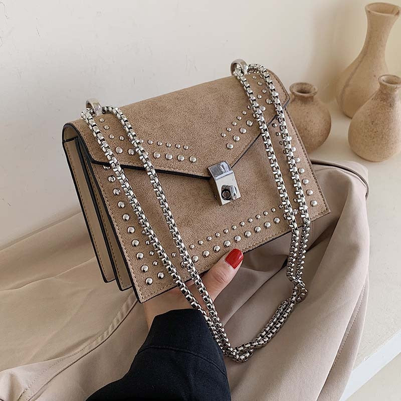 Scrub Leather Small Shoulder Messenger Bags For Women 2019 Chain Rivet Lock Crossbody Bag Female Travel Mini Bags