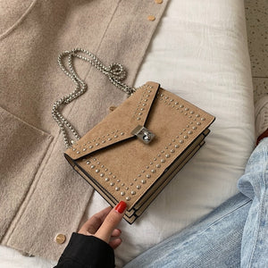 Scrub Leather Small Shoulder Messenger Bags For Women 2019 Chain Rivet Lock Crossbody Bag Female Travel Mini Bags