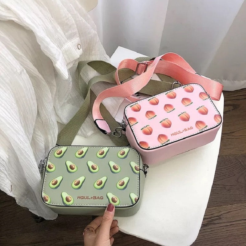 Litthing Fruit Avocado Handbag Small Box Shape Shoulder Bag Pink Strawberry Crossbody Bag Watermelon Bag Fashion Messenger Bag