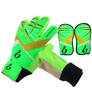 Youth Kids Football Soccer Goalkeeper Goalie Training Gloves Anti-Slip Breathable Goalkeeper Gloves with Leg Guard Protector