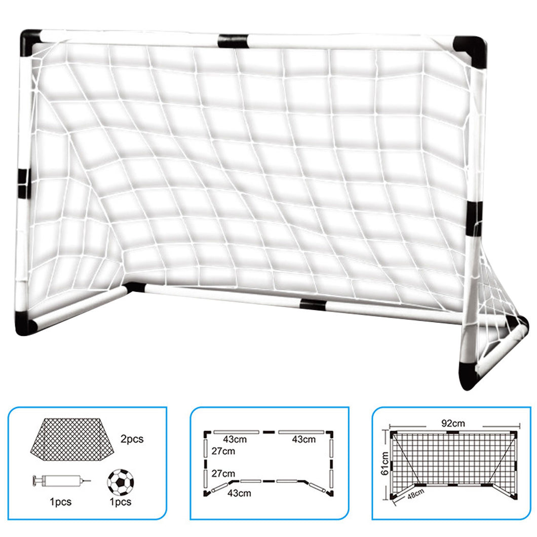 New 2 Sets Detachable DIY Children Sports Soccer Goals Practice Scrimmage Game Football Gate DIY White With Soccer Ball and Pump