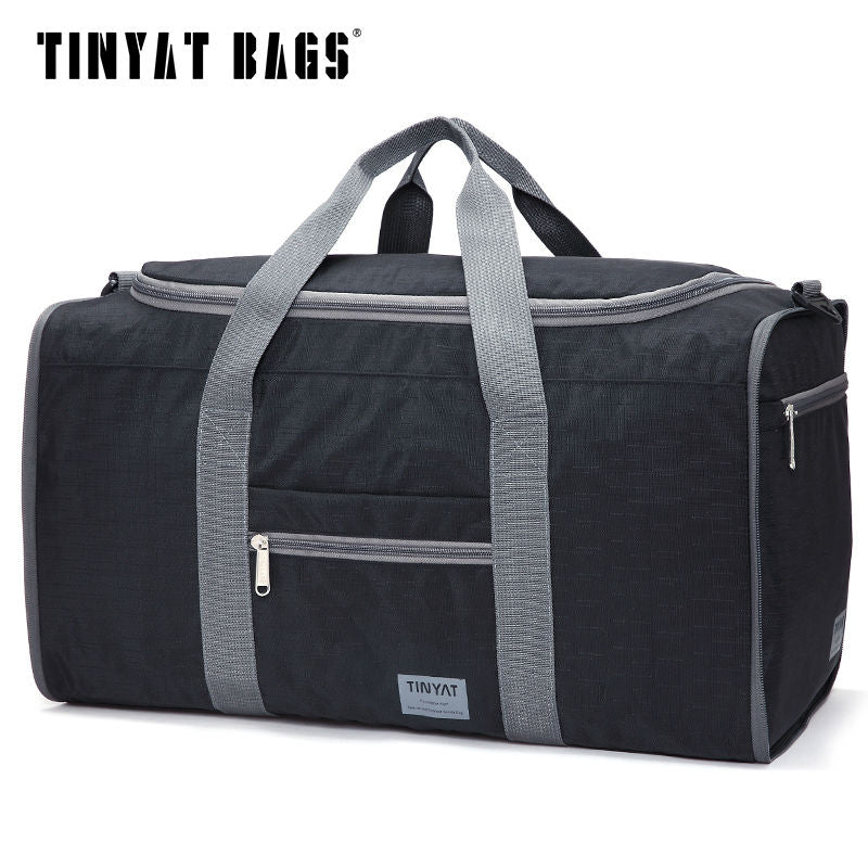 TINYAT Male Men Travel Bag Folding Bag Protable Molle Women Tote Waterproof Nylon Casual Travel Duffel Bag Black luggage T-306